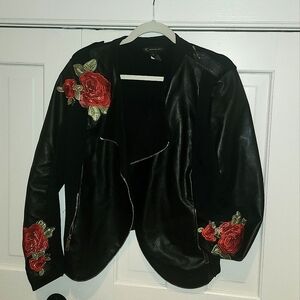 INC - International Concepts XL Faux Leather Rose Embroidery Jacket